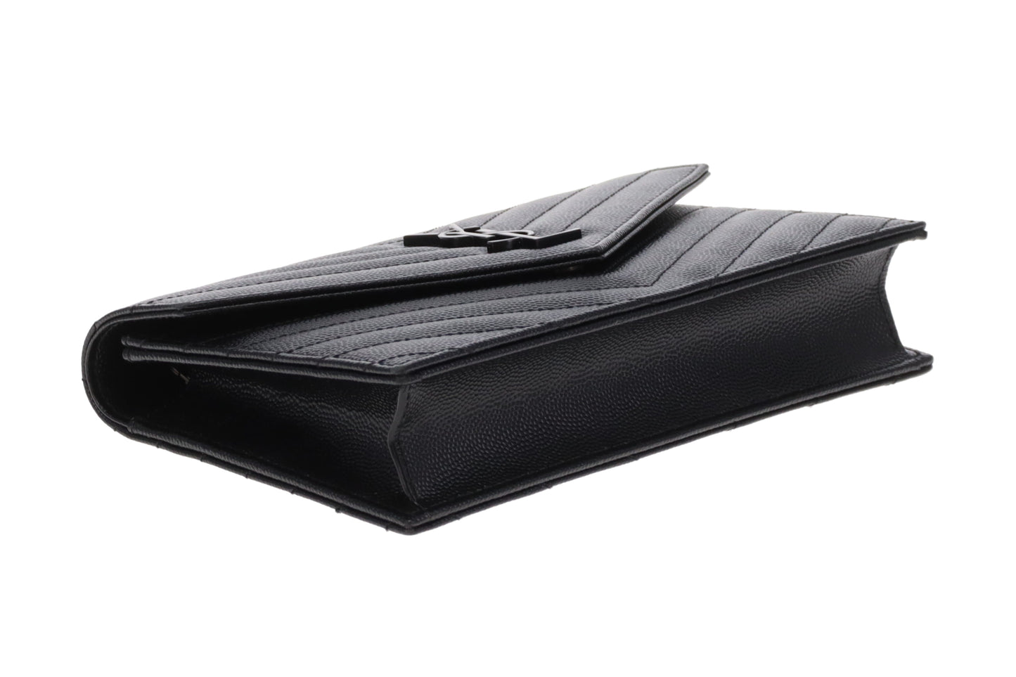 Saint Laurent Cassandre Envelope Wallet on Chain  Grain De Poudre All Black