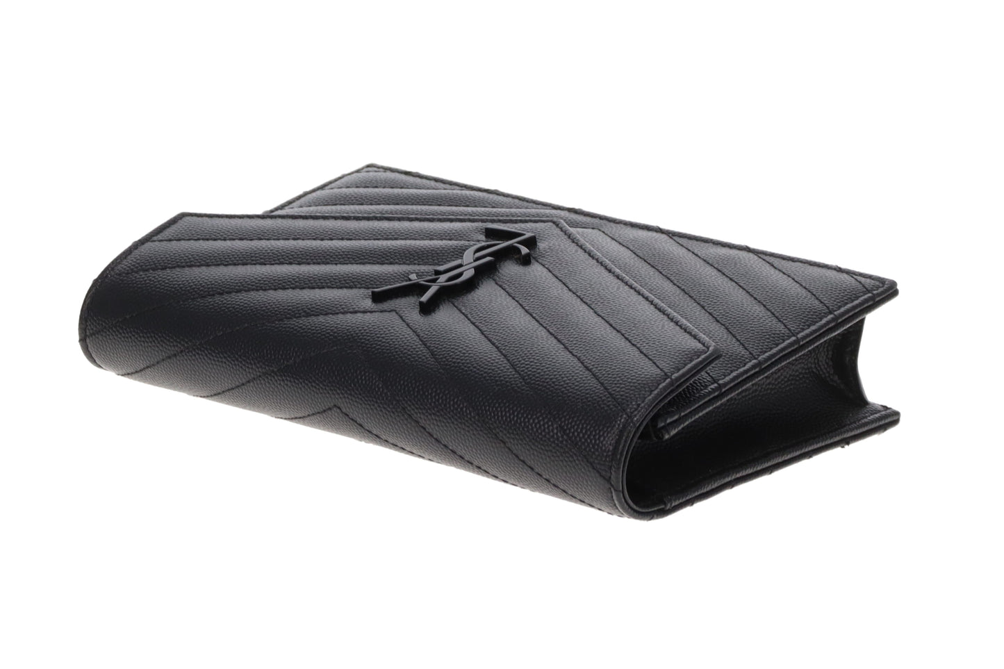 Saint Laurent Cassandre Envelope Wallet on Chain  Grain De Poudre All Black
