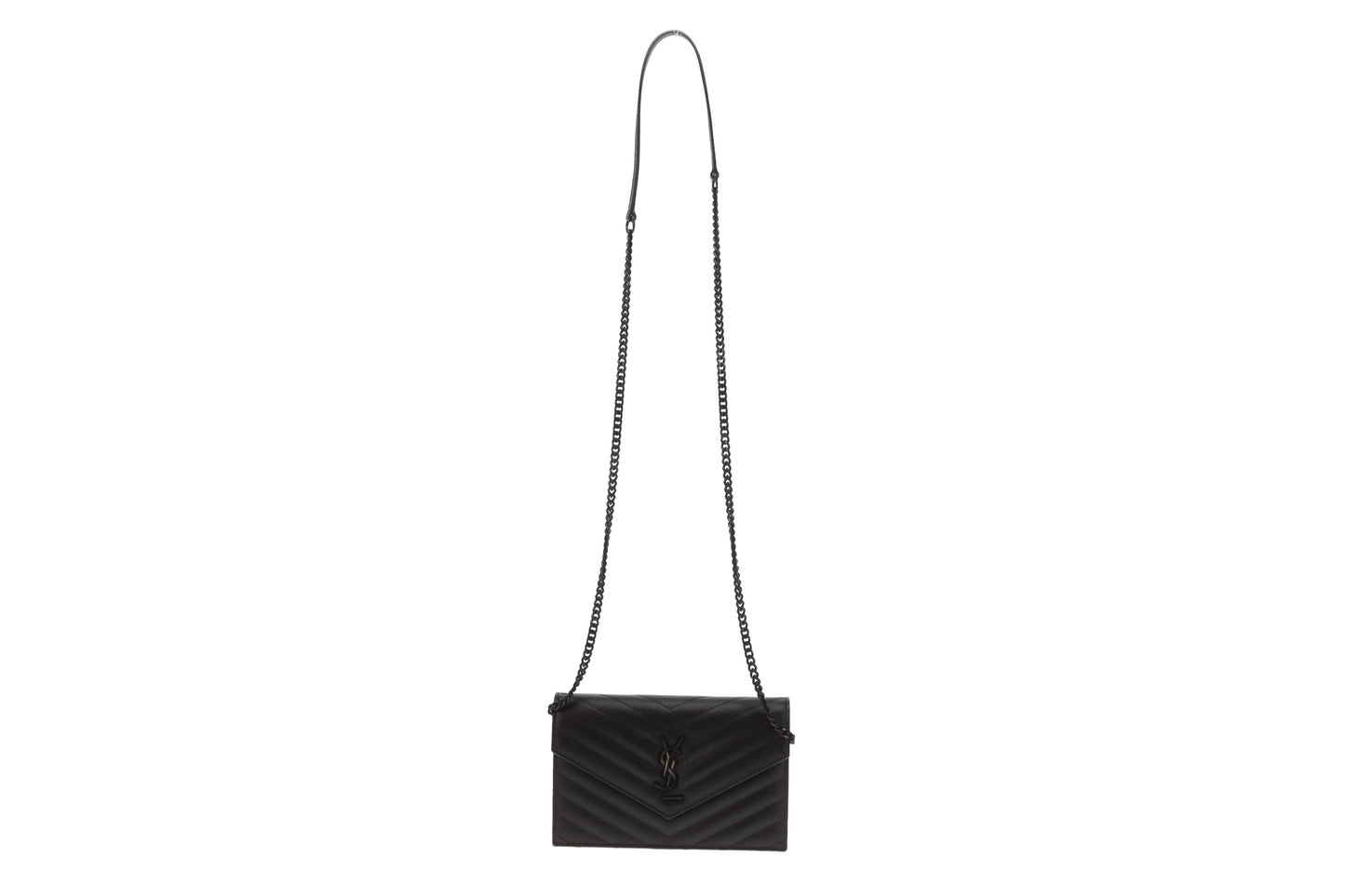 Saint Laurent Cassandre Envelope Wallet on Chain  Grain De Poudre All Black