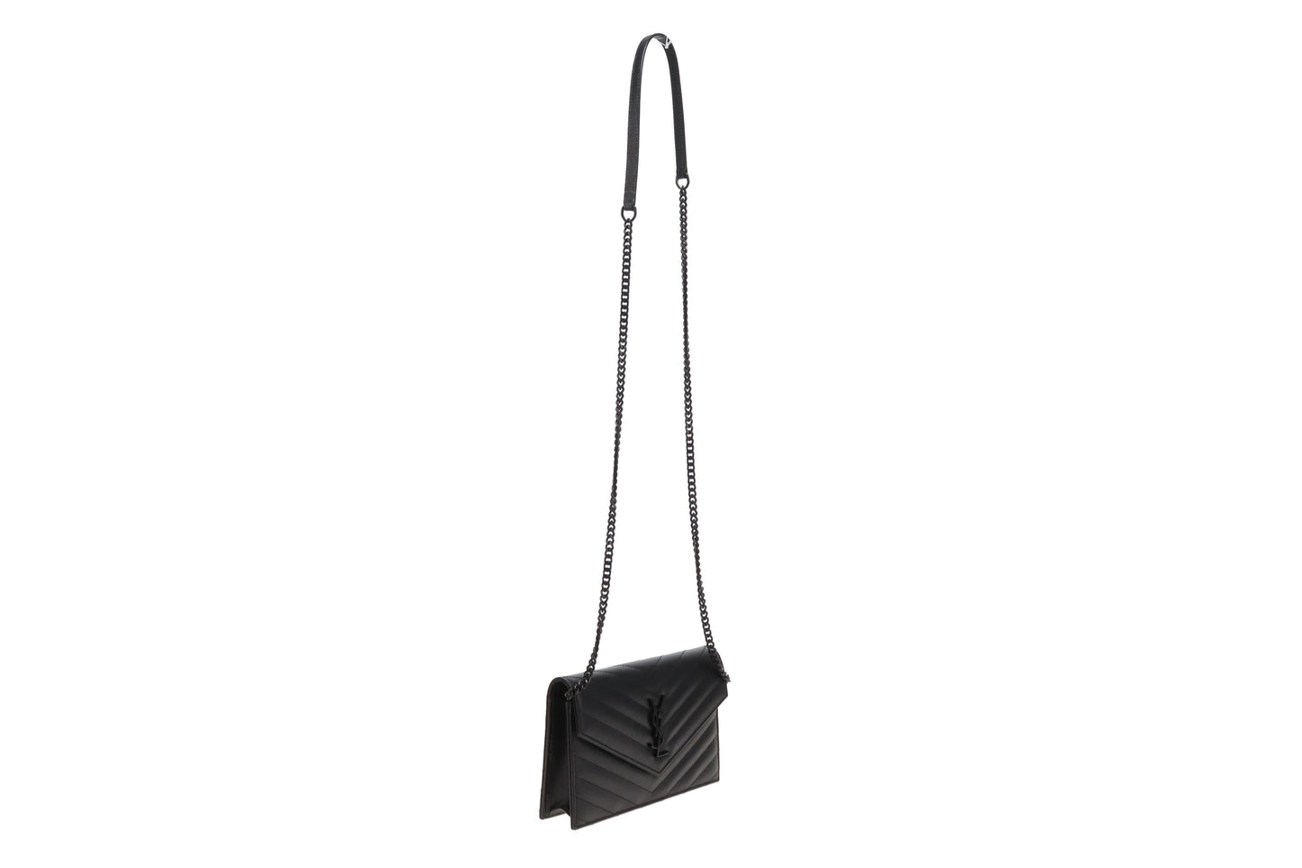 Saint Laurent Cassandre Envelope Wallet on Chain  Grain De Poudre All Black