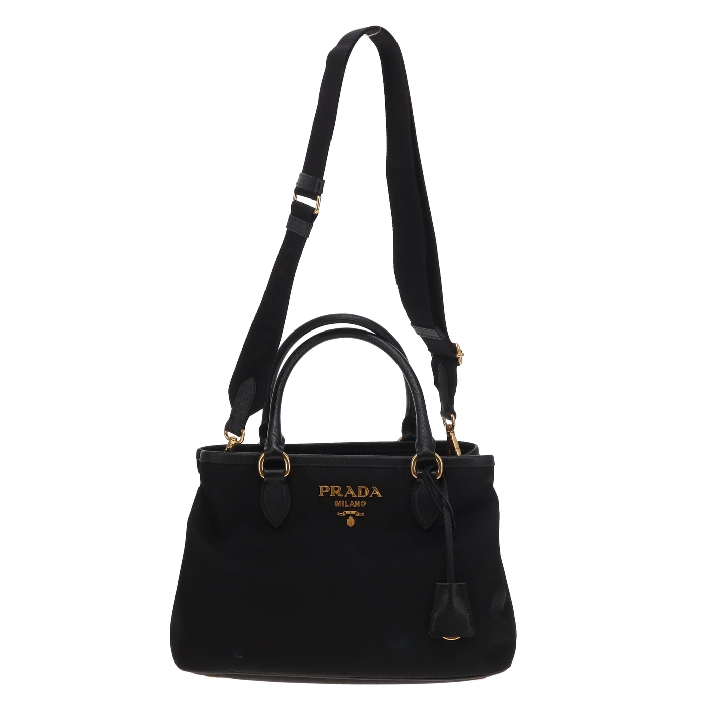 Prada 2-Way Handbag Black Nylon and Saffiano