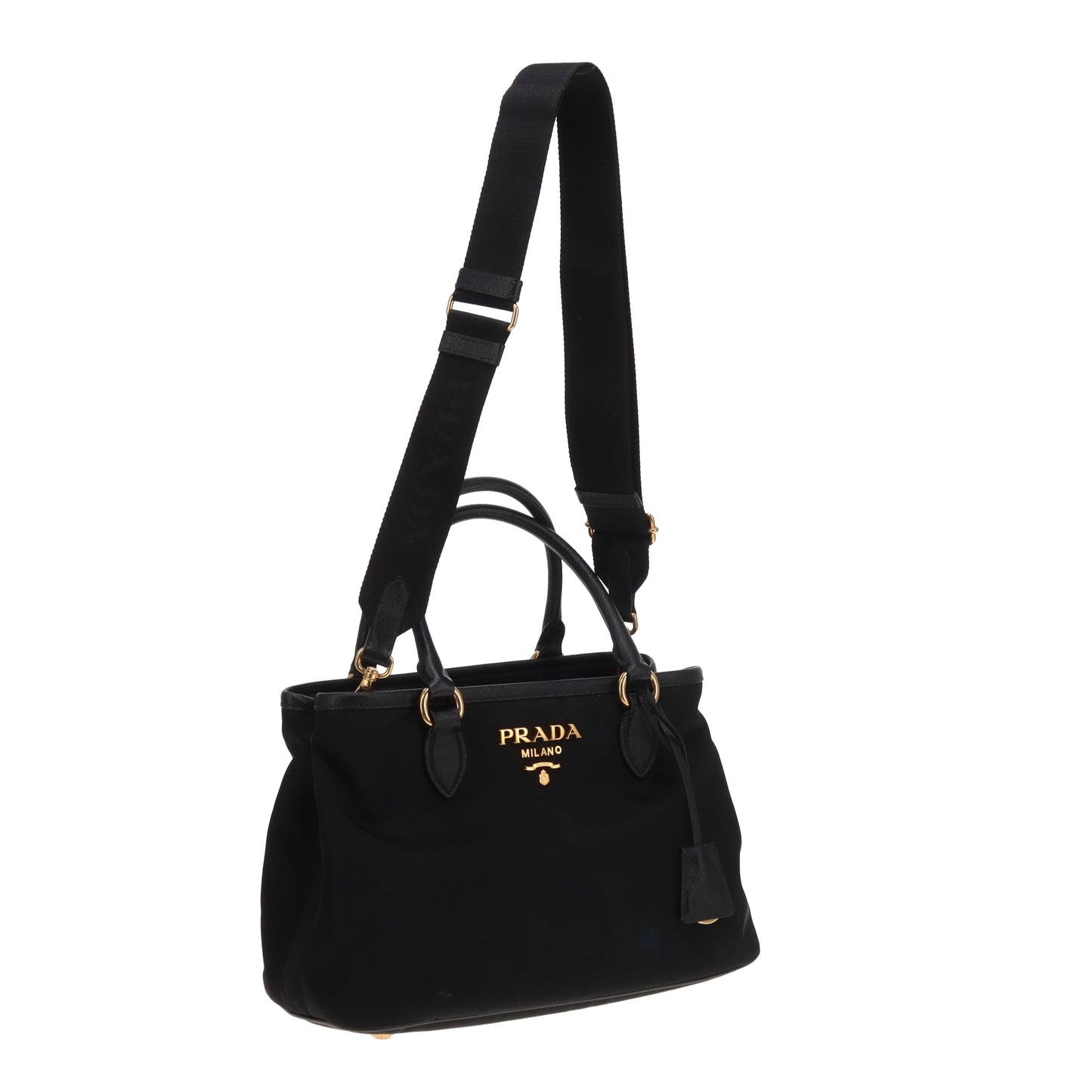 Prada 2-Way Handbag Black Nylon and Saffiano
