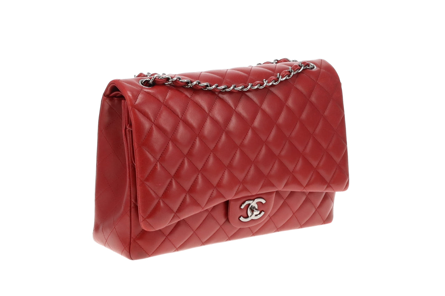 Chanel Rouge Leather Classic Maxi Double Flap 2013/14