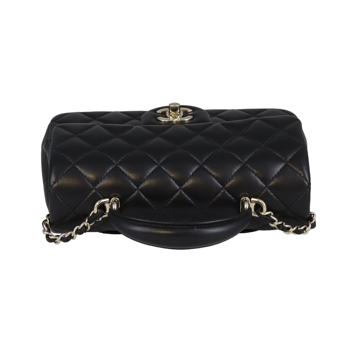 Chanel Mini Rectangle Top Handle Bag Black Lambskin GHW (NFID)