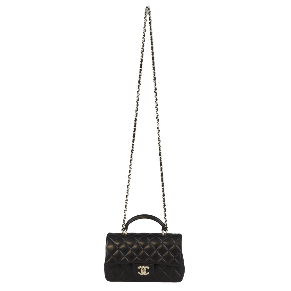 Chanel Mini Rectangle Top Handle Bag Black Lambskin GHW (NFID)