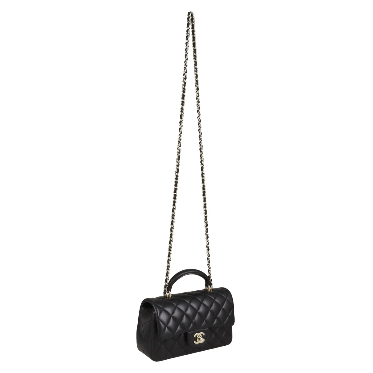 Chanel Mini Rectangle Top Handle Bag Black Lambskin GHW (NFID)