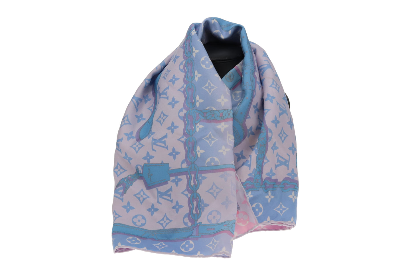 Louis Vuitton Silk Scarf 70cm Blue & Pink Monogram Straps