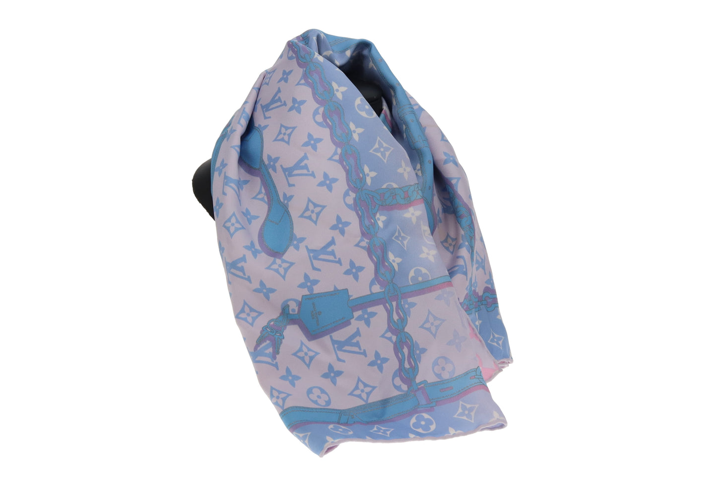 Louis Vuitton Silk Scarf 70cm Blue & Pink Monogram Straps