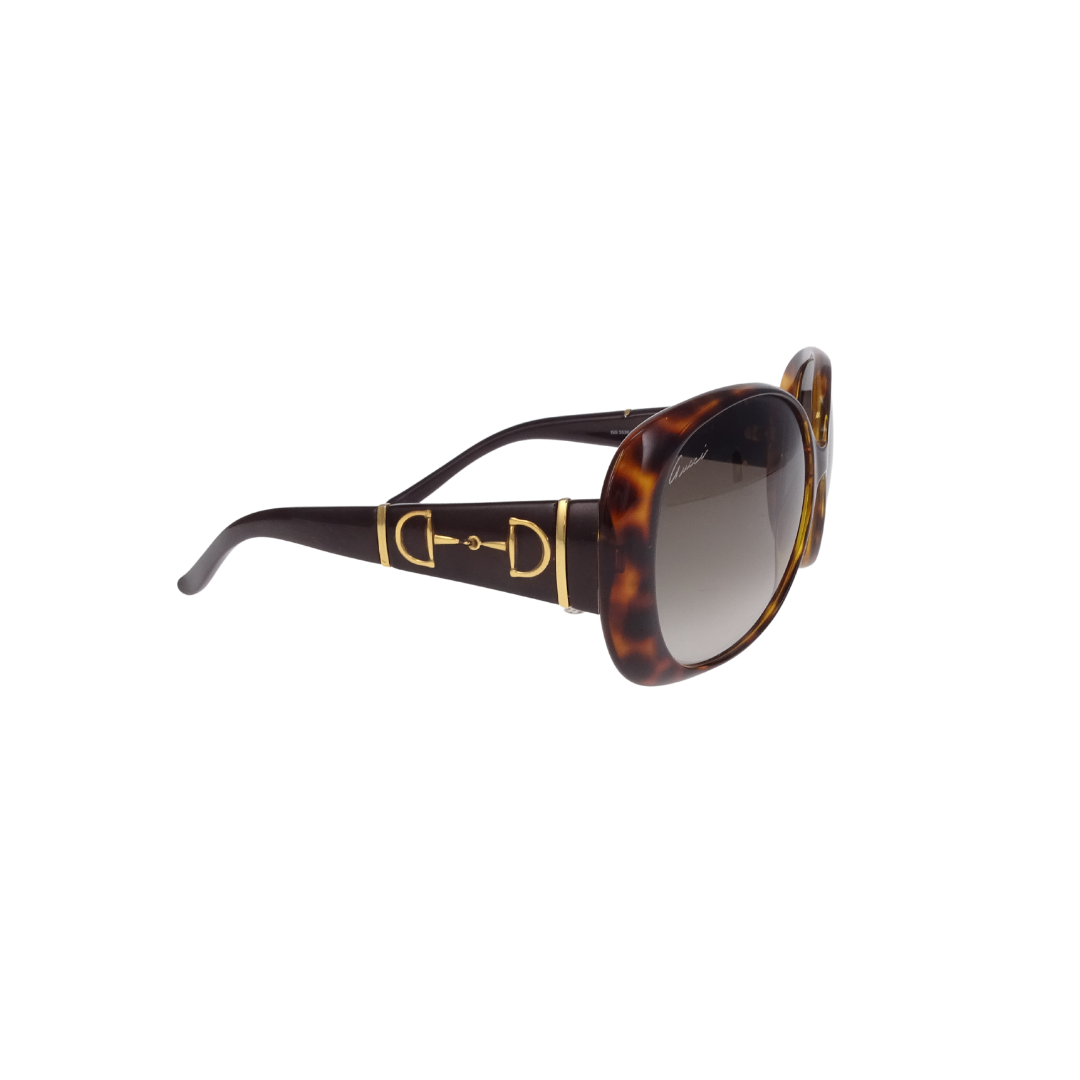 Gucci Horsebit Round Lens Brown Tortoise Frame Sunglasses