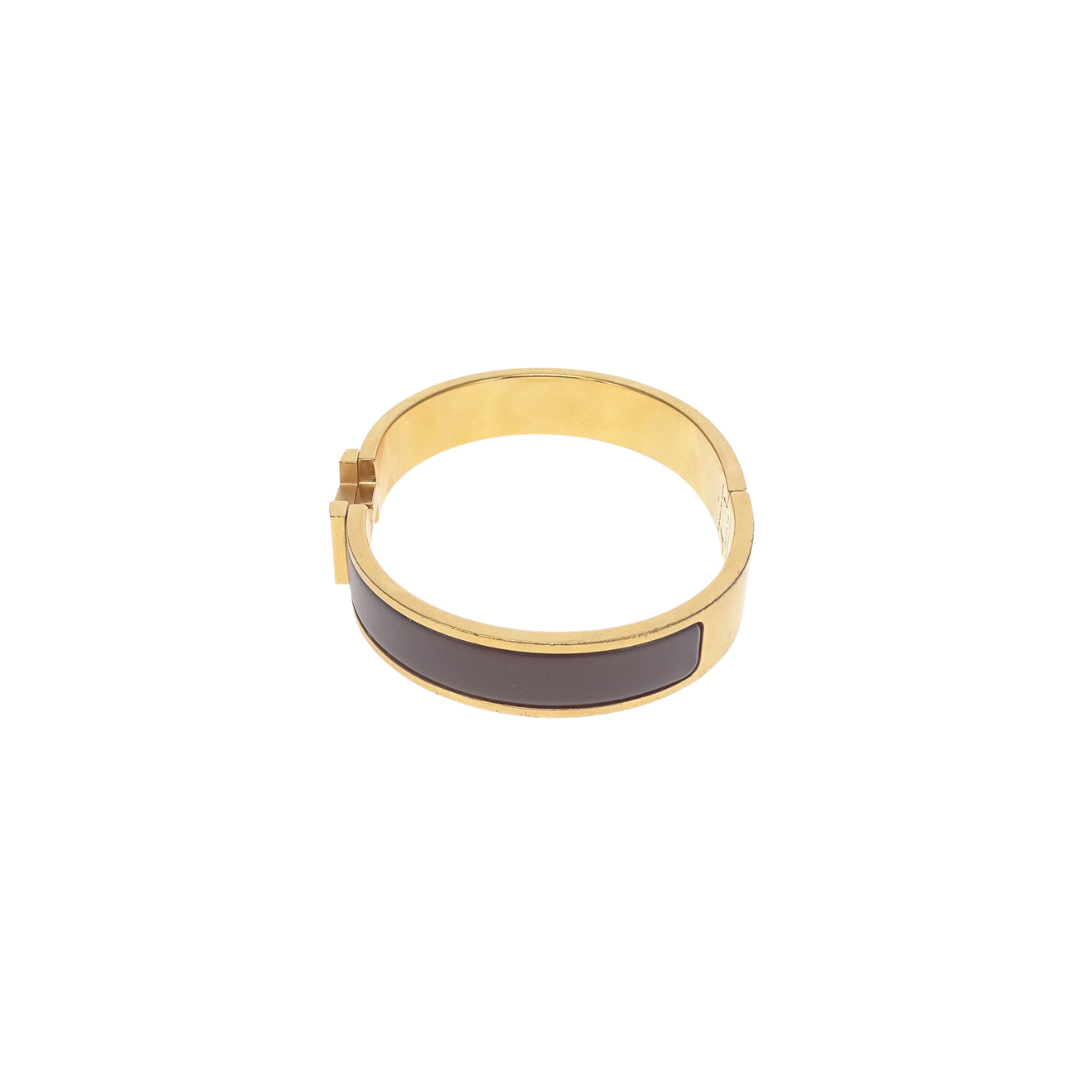 Hermes Clic HH Bangle Etain Mat Brushed Gold Plated with Matte Enamel
