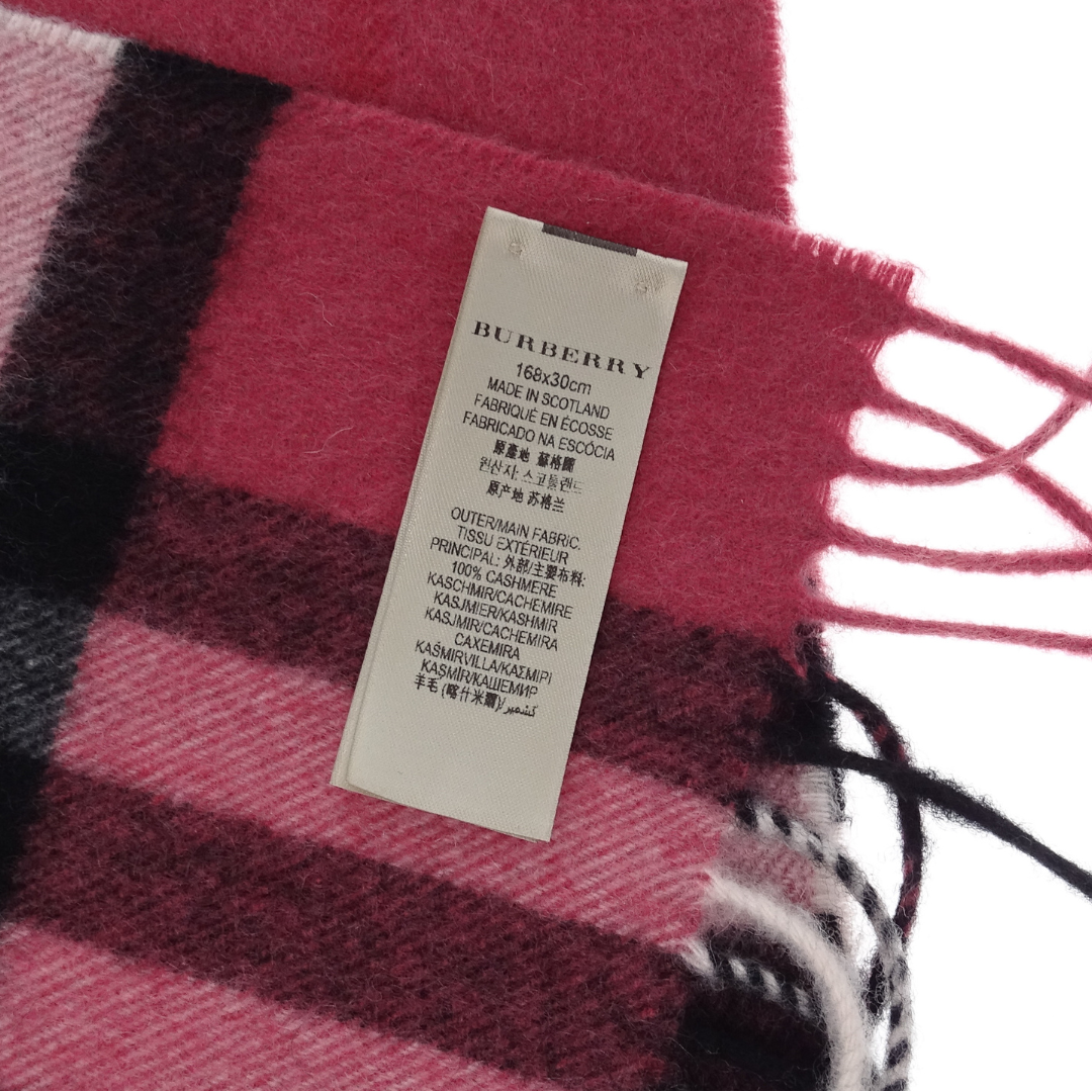 Burberry Check Scarf Pink 100% Cashmere