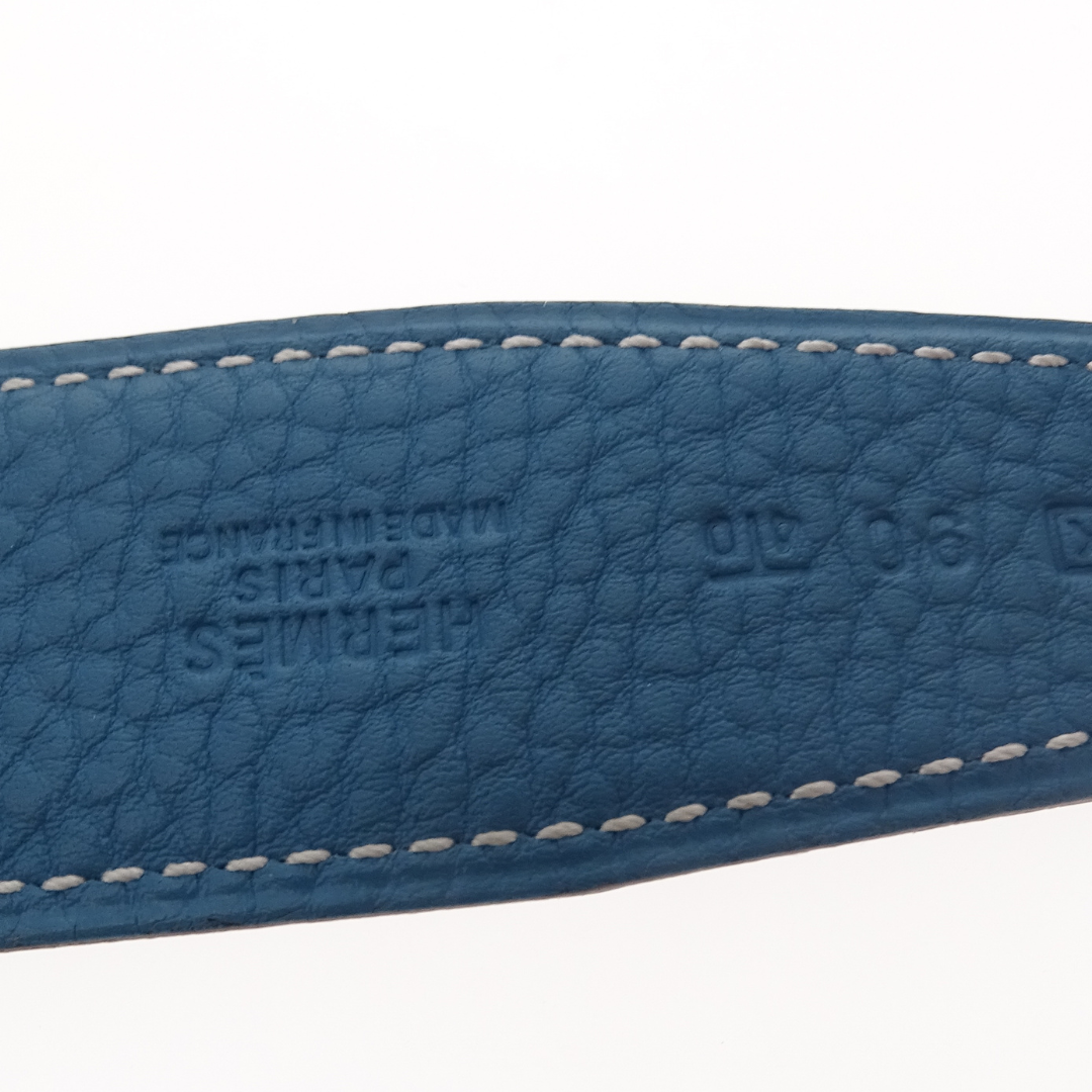 Hermes Clemence & Swift Reversible Belt In Bleu Jean & Black 90cm 2007 (No Buckle)