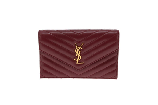 Saint Laurent Cassandre Wallet on Chain Rouge Cabernet Lambskin GHW 2025