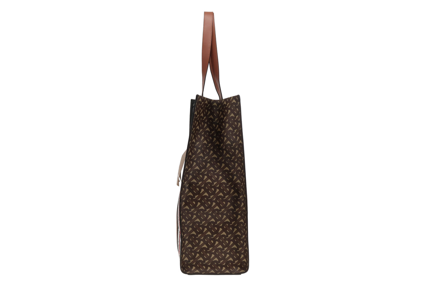 Burberry Bridle Print Brown Monogram E-Canvas Stripe Tote with Strap