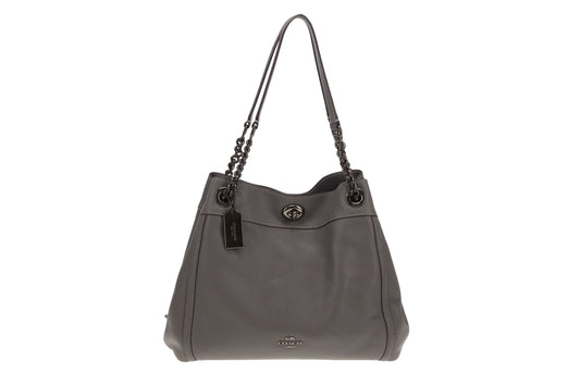 Coach Edie Turnlock Tote In Grey