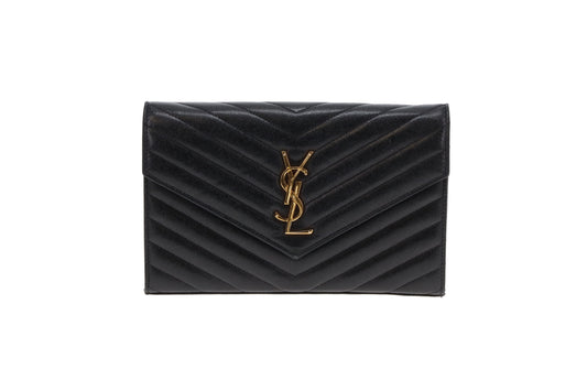 Saint Laurent Cassandre Wallet On Chain Grain De Poudre Black GH