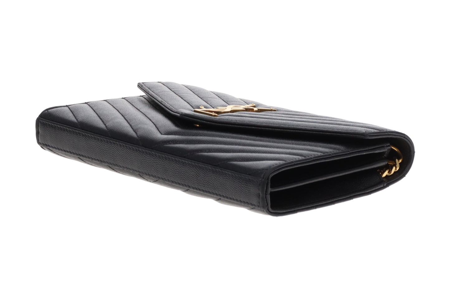 Saint Laurent Cassandre Wallet On Chain Grain De Poudre Black GH