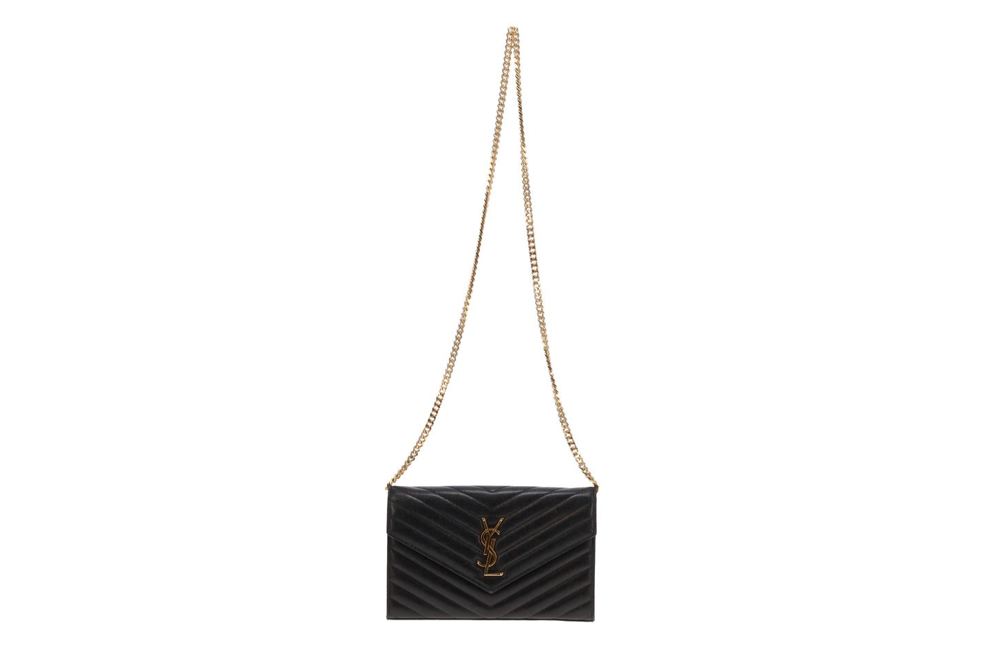 Saint Laurent Cassandre Wallet On Chain Grain De Poudre Black GH