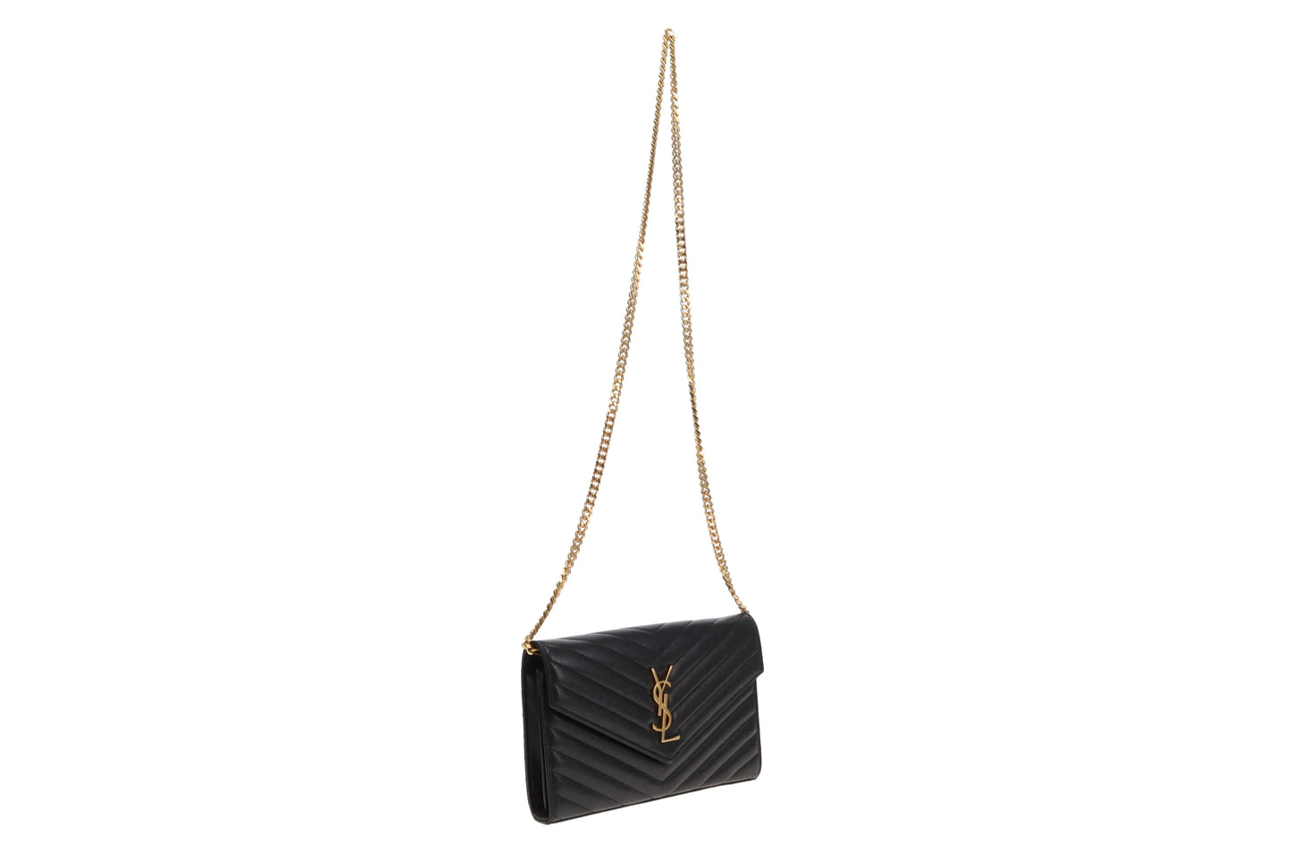 Saint Laurent Cassandre Wallet On Chain Grain De Poudre Black GH