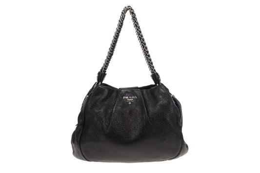 Prada Cervo Lux Chain Hobo Black