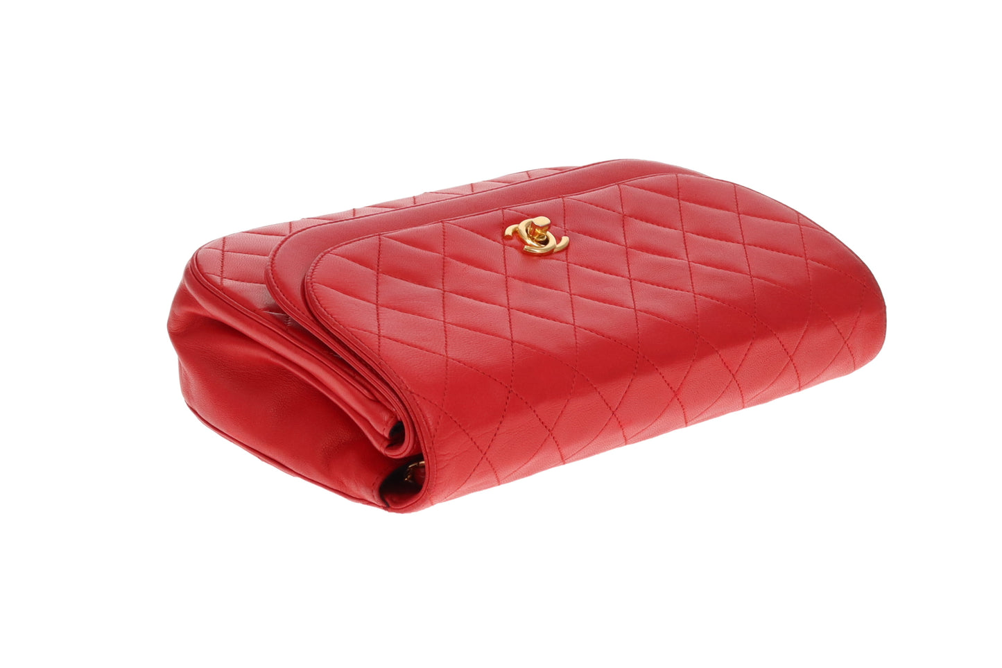 Chanel Double Half Moon Flap Shoulder Bag Red GHW