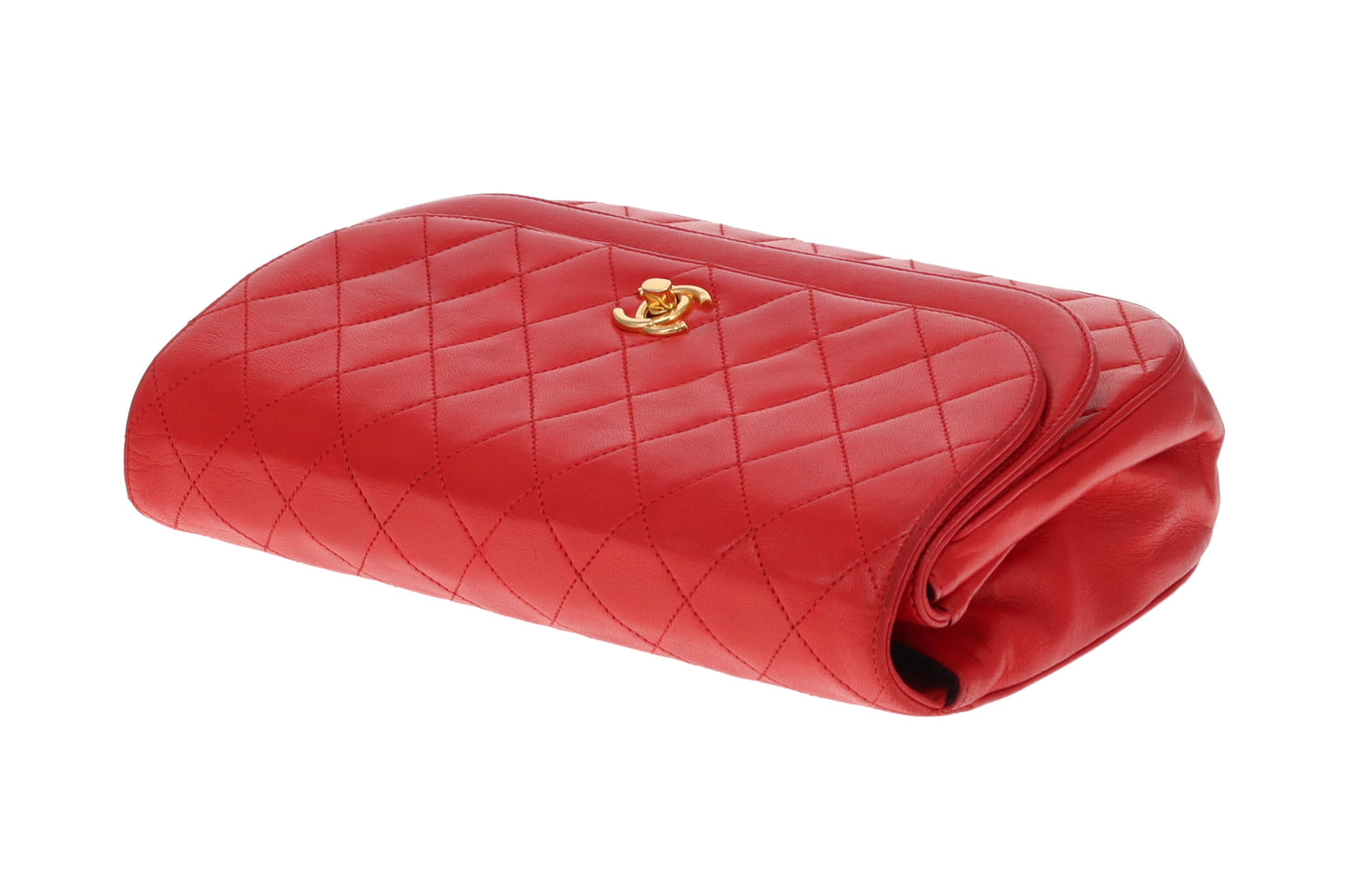 Chanel Double Half Moon Flap Shoulder Bag Red GHW