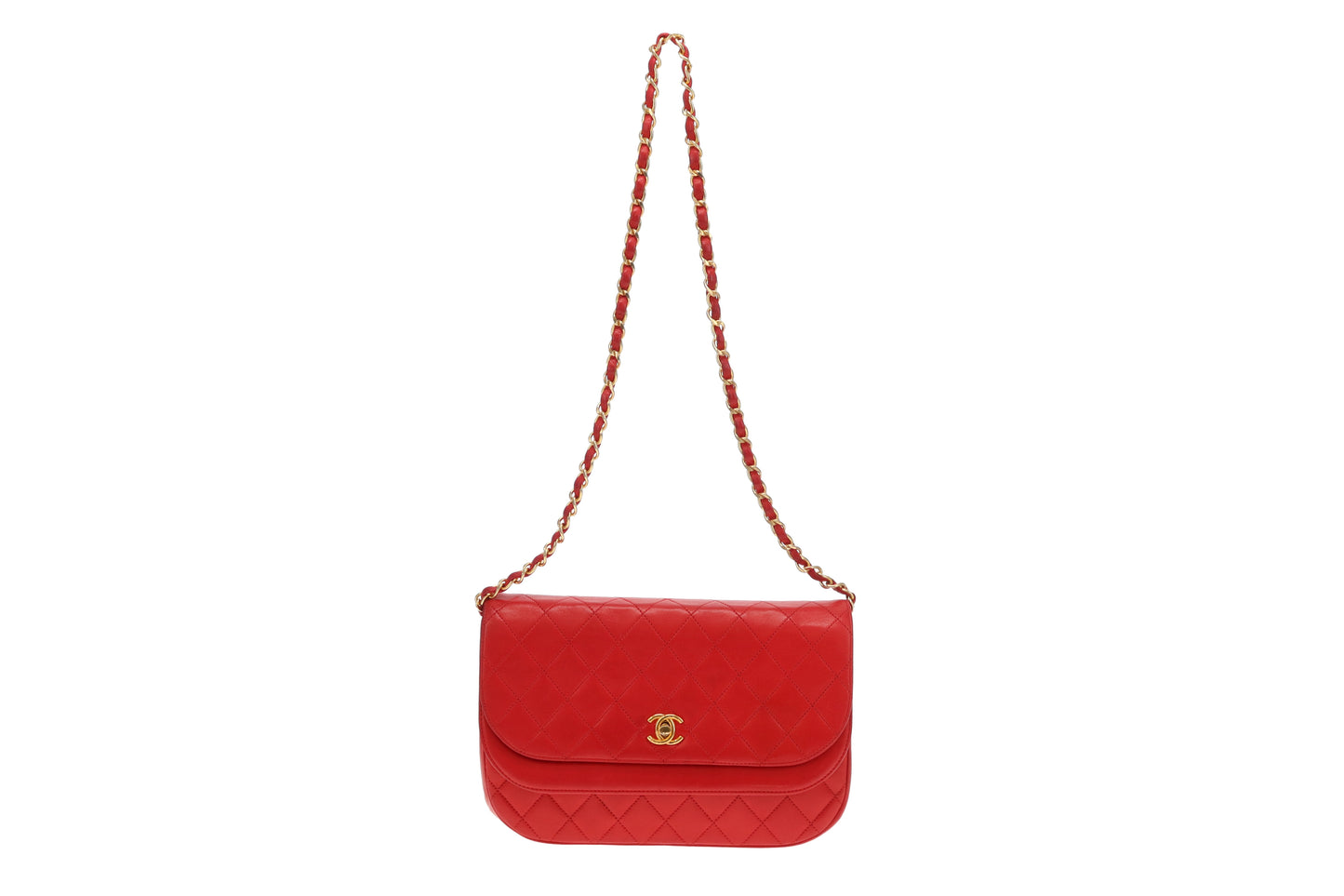 Chanel Double Half Moon Flap Shoulder Bag Red GHW
