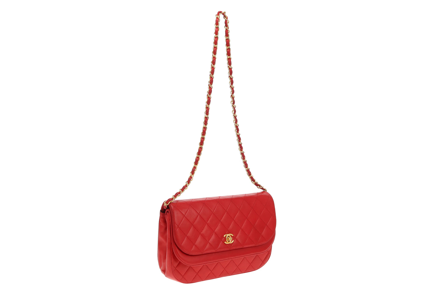 Chanel Double Half Moon Flap Shoulder Bag Red GHW