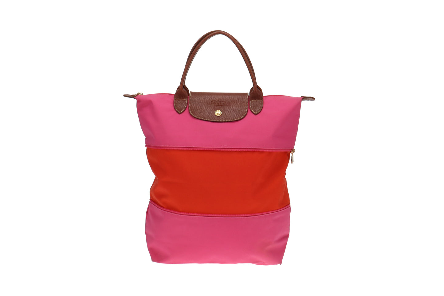 Longchamp Pink and Orange Le Pliage Extending Handheld Bag