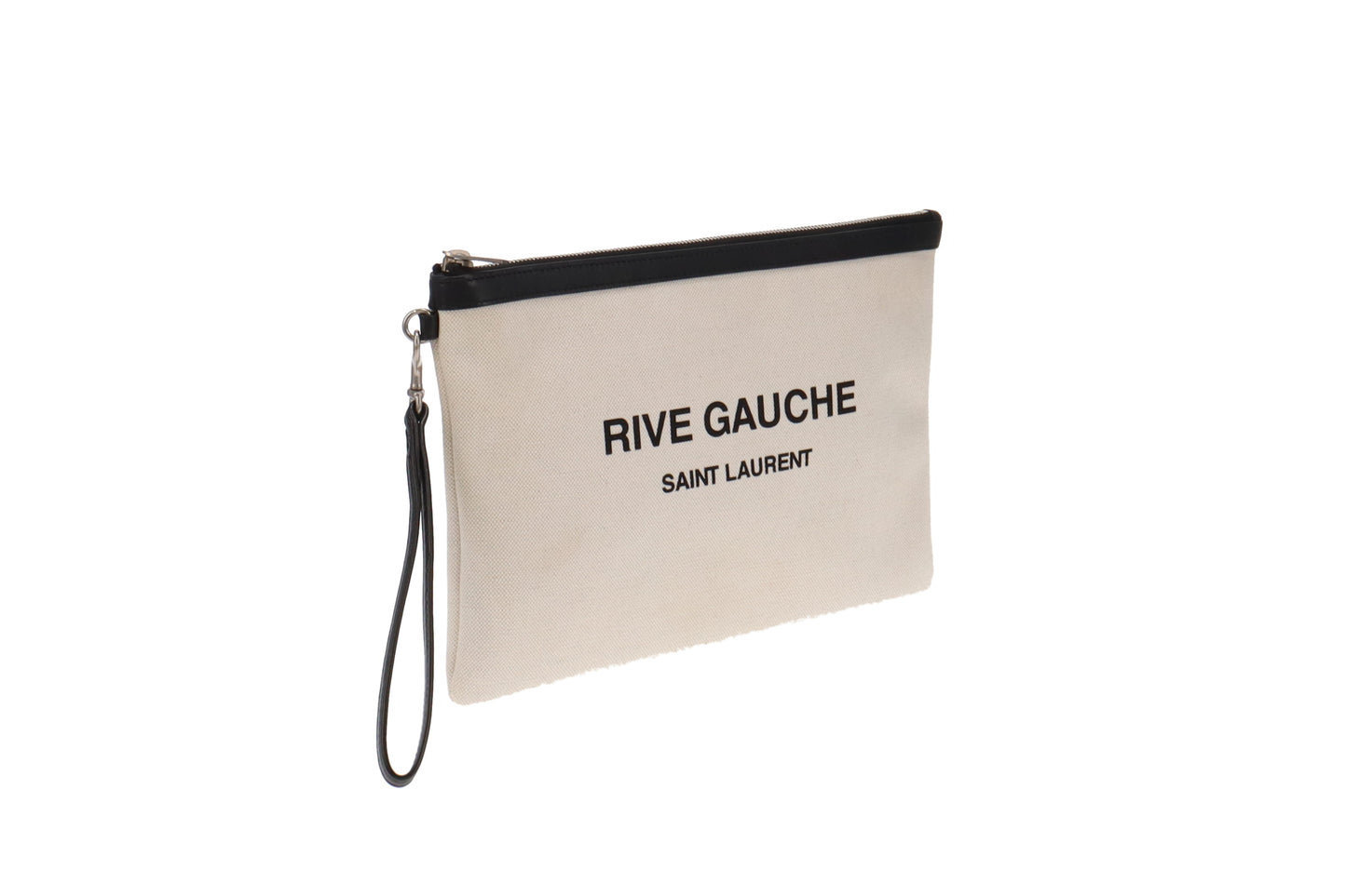 Saint Laurent Beige Canvas Rive Gauche Zippered Pouch