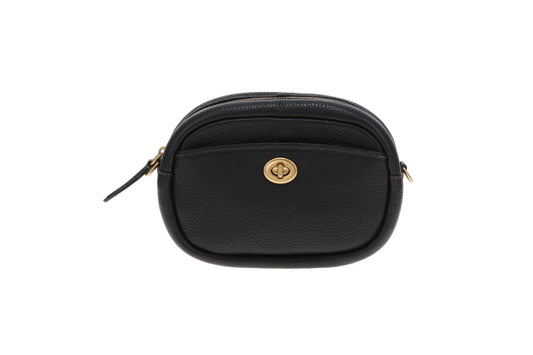 Coach Camera Bag Black Pebble Leather with Logo Strap