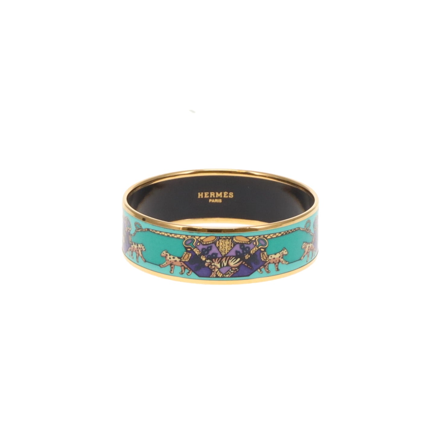 Hermes Bangle Teal Leopard Enamel Gold Plated