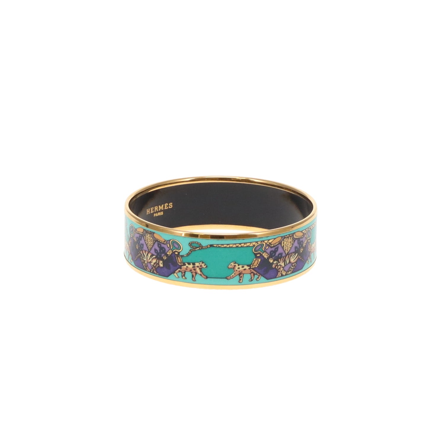Hermes Bangle Teal Leopard Enamel Gold Plated