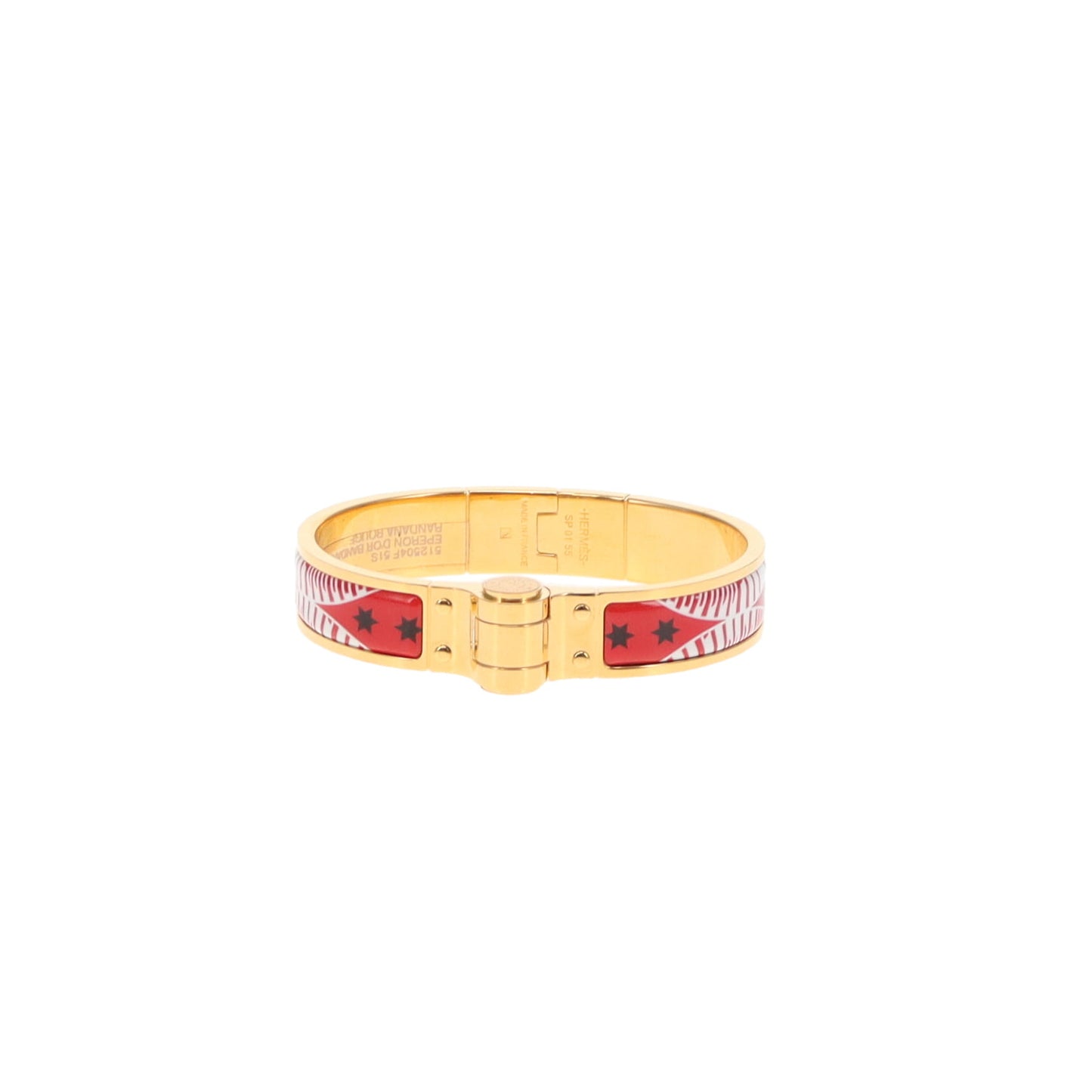 Hermes Hinged Bracelet Red Eperon D'or Bandana Rouge Enamel Gold Plated