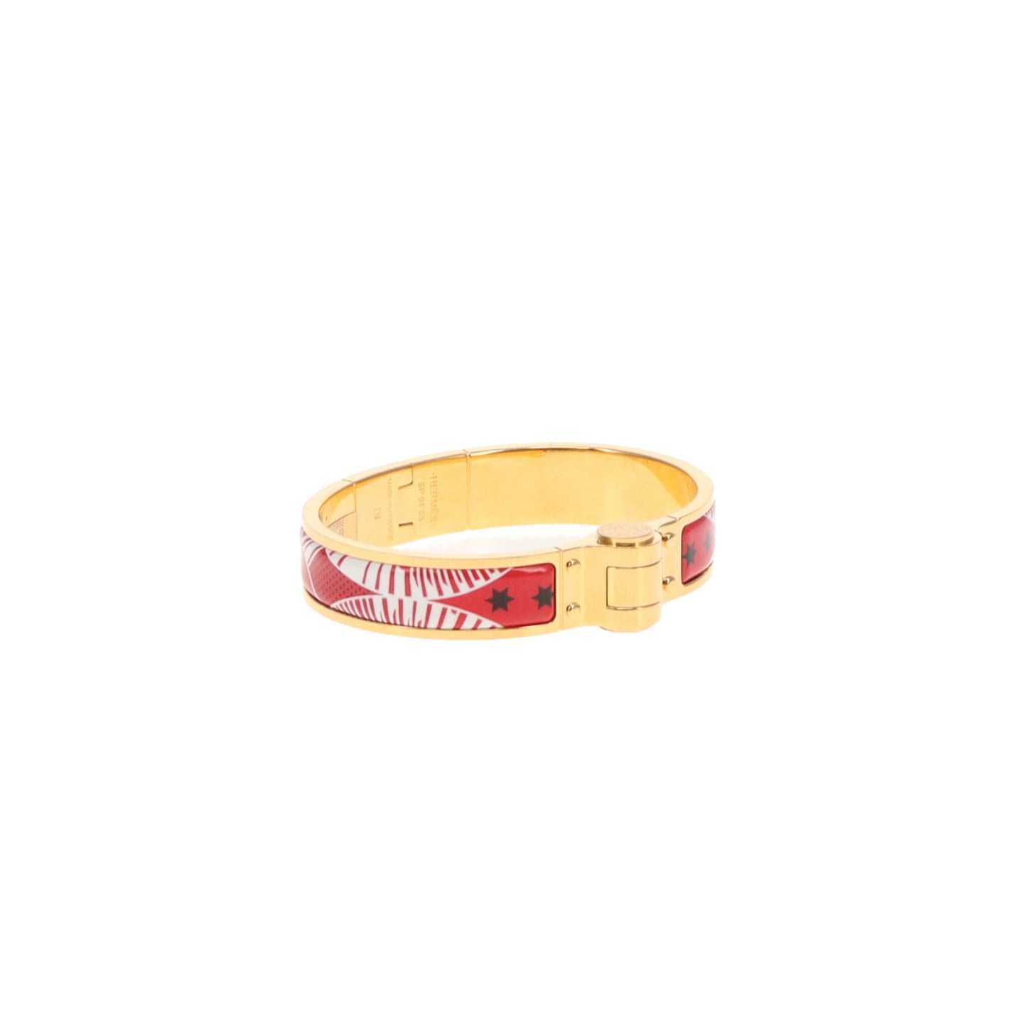 Hermes Hinged Bracelet Red Eperon D'or Bandana Rouge Enamel Gold Plated