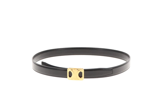 Celine Reversible Framed Triomphe Belt Black Calfskin and Lizard Embossed (85cm)