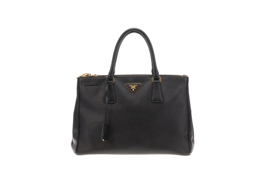 Prada Galleria Double Zip Large Black Saffiano