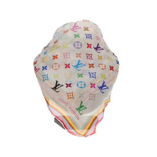 Louis Vuitton Square Scarf White/Multi Monogram 100% Silk 45cm