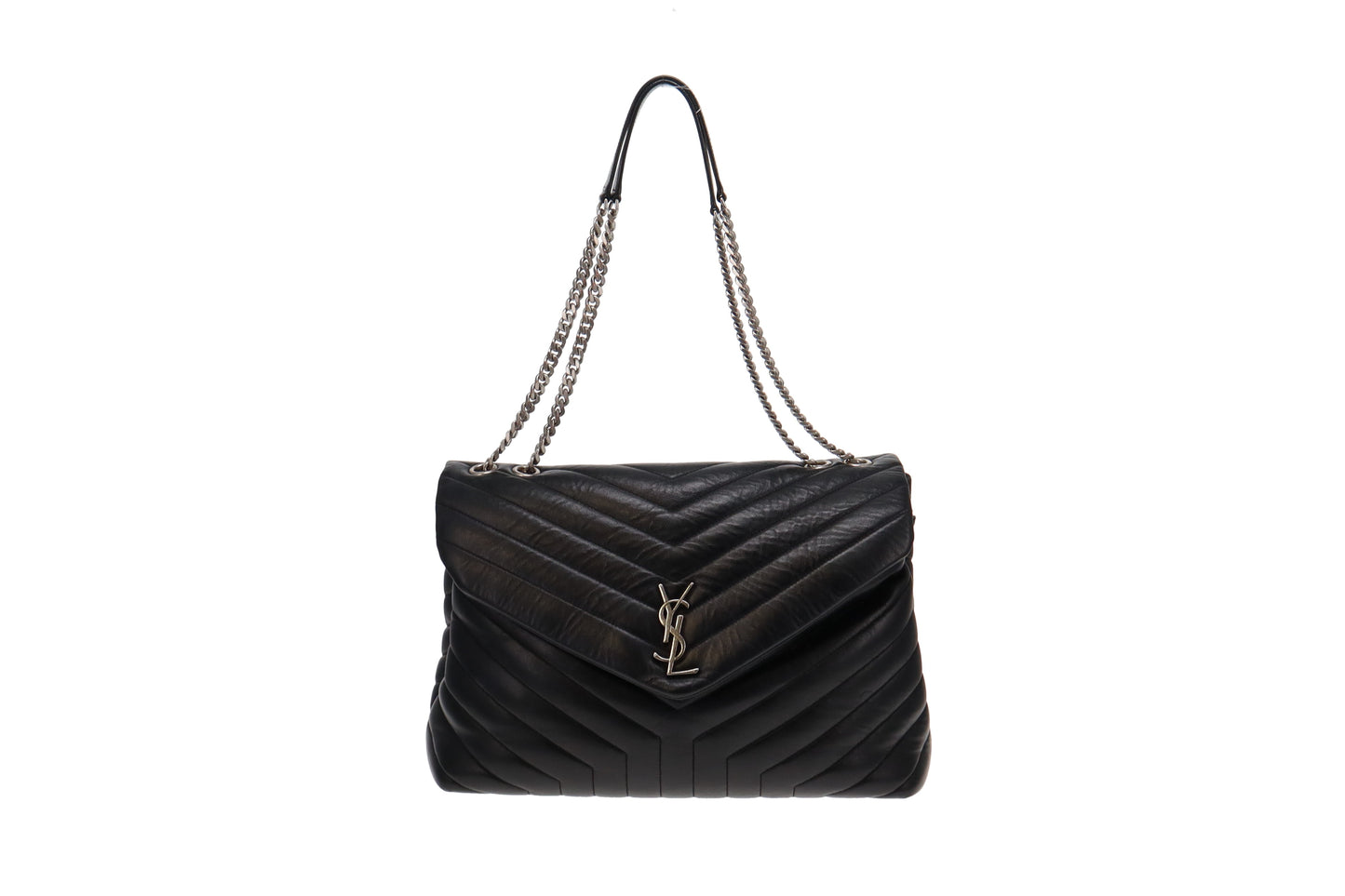 Saint Laurent Black Chevron Leather Large Loulou