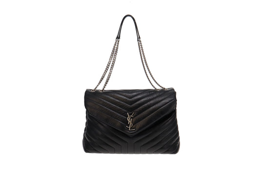 Saint Laurent Black Chevron Leather Large Loulou