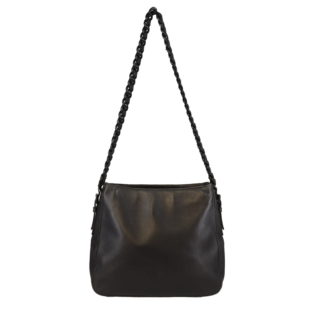 Prada Shoulder Bag Black Soft Leather with Chunky Black Chain