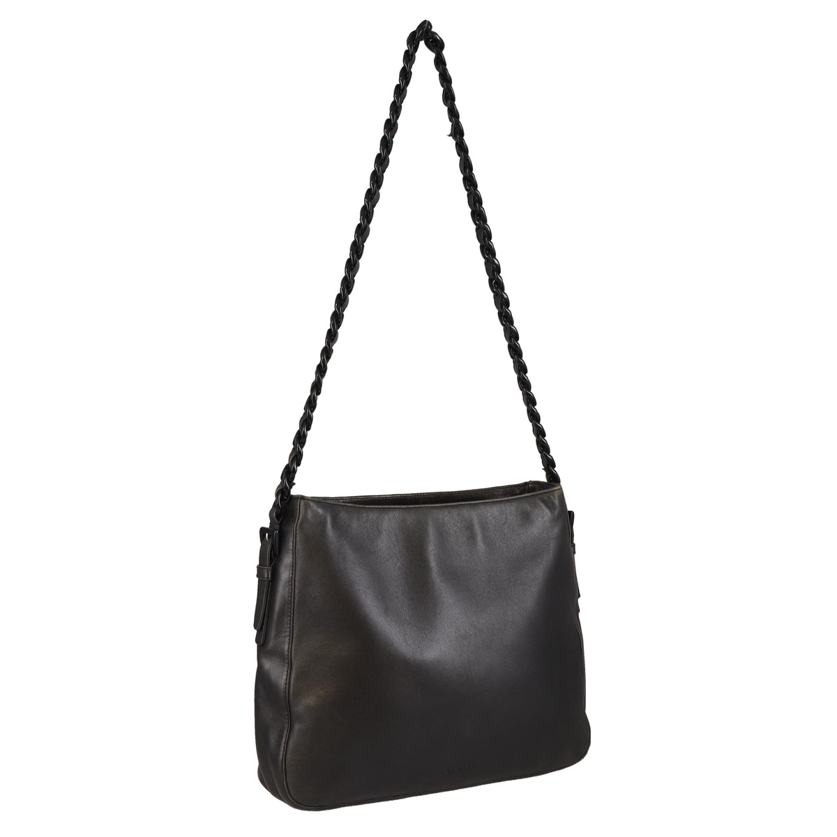 Prada Shoulder Bag Black Soft Leather with Chunky Black Chain