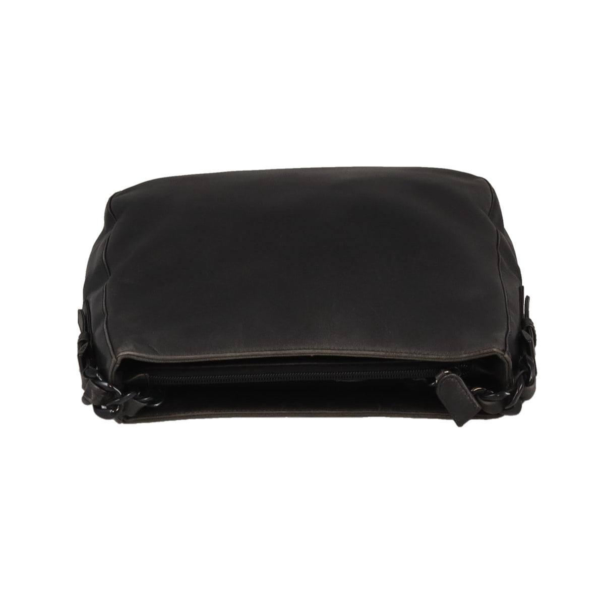 Prada Shoulder Bag Black Soft Leather with Chunky Black Chain