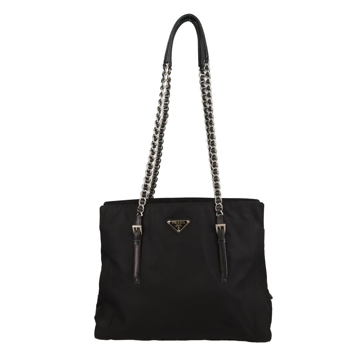 Prada Tote Bag Chain Handle Black Nylon