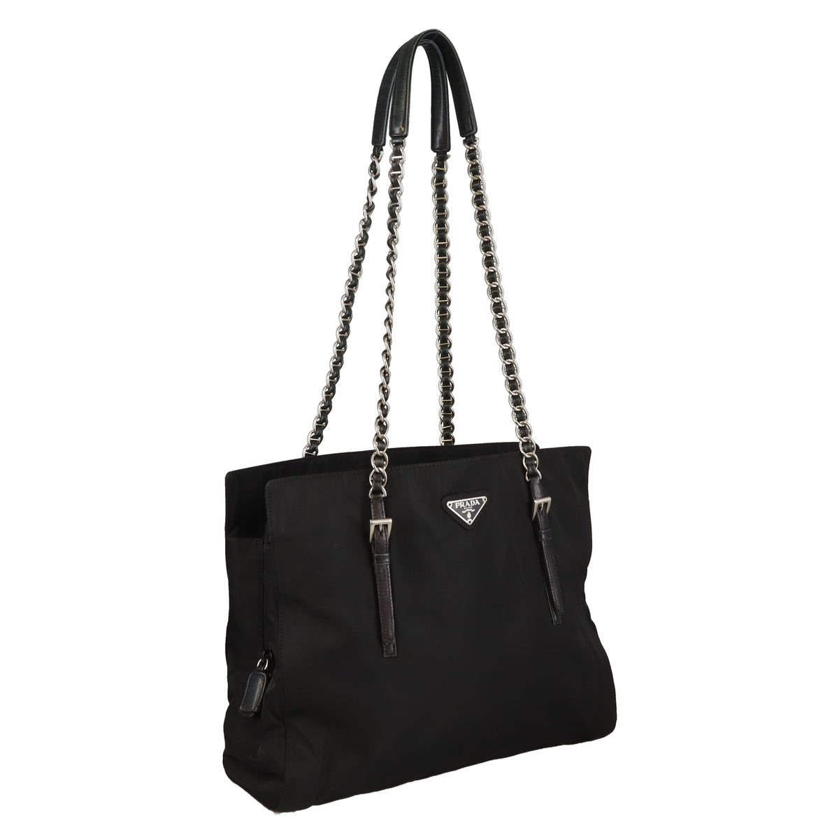 Prada Tote Bag Chain Handle Black Nylon