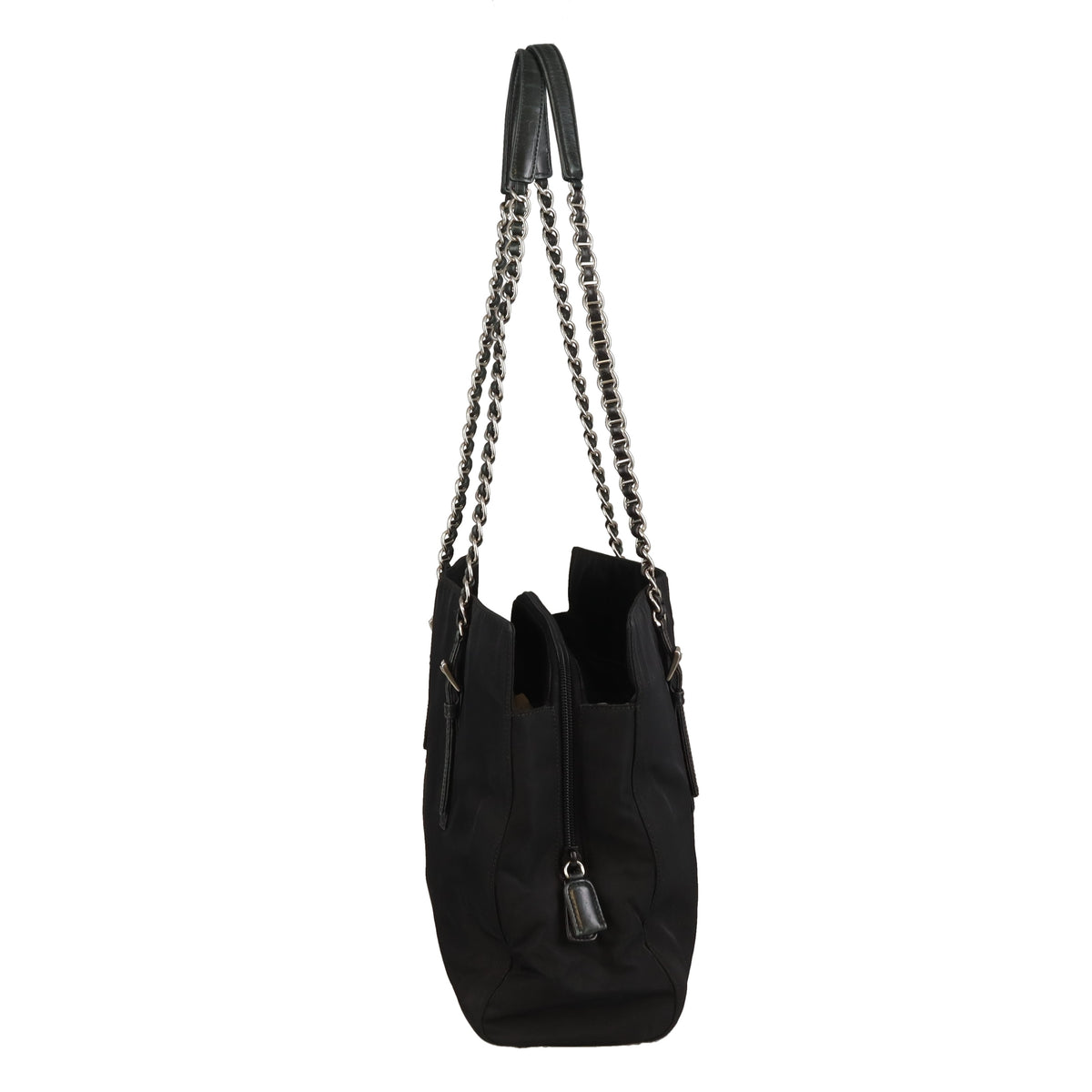 Prada Tote Bag Chain Handle Black Nylon