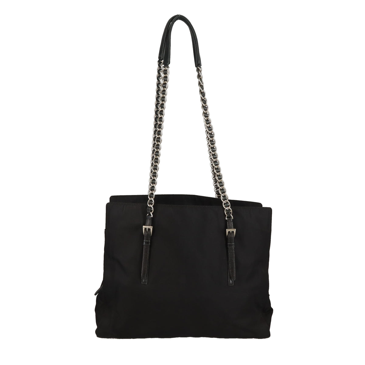 Prada Tote Bag Chain Handle Black Nylon