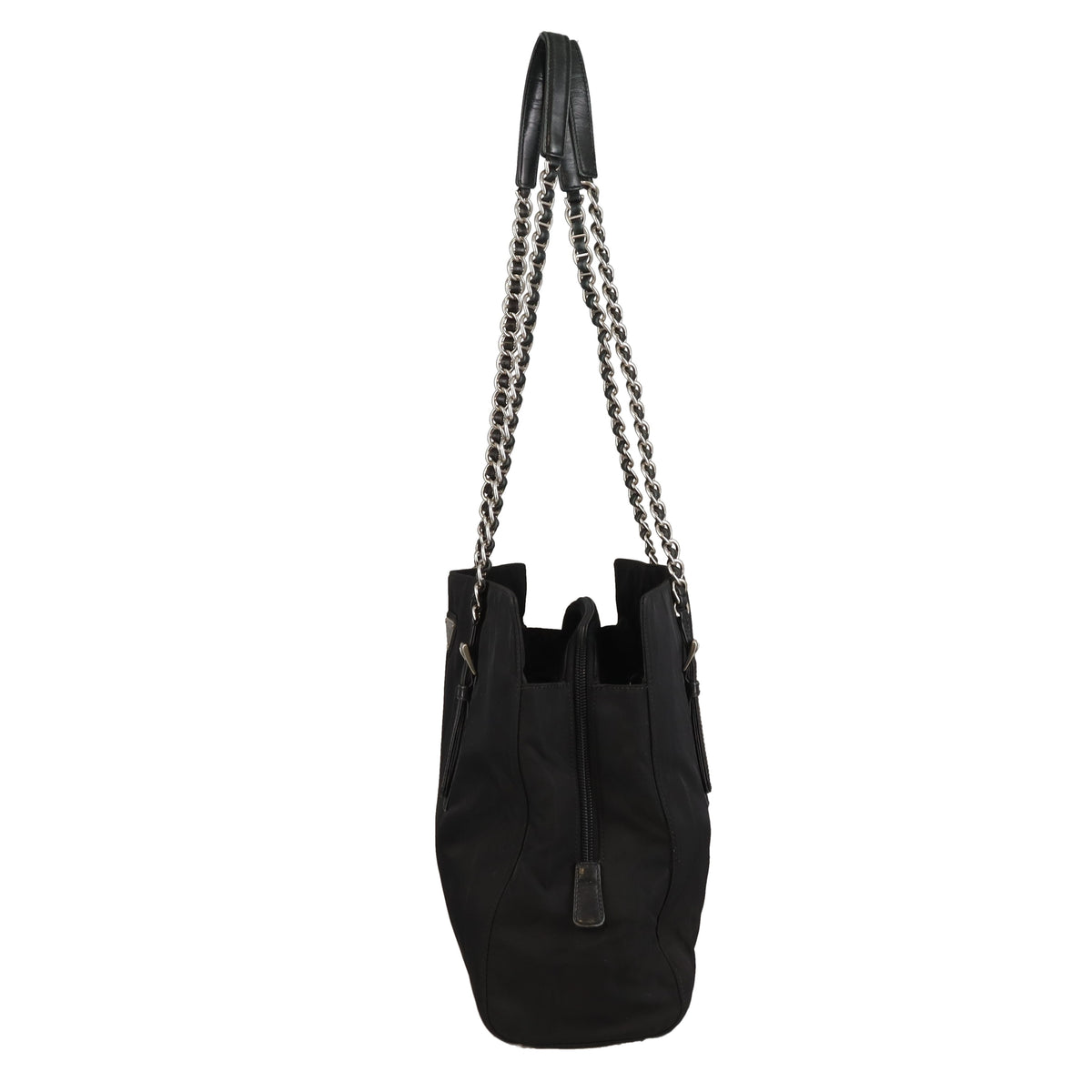 Prada Tote Bag Chain Handle Black Nylon
