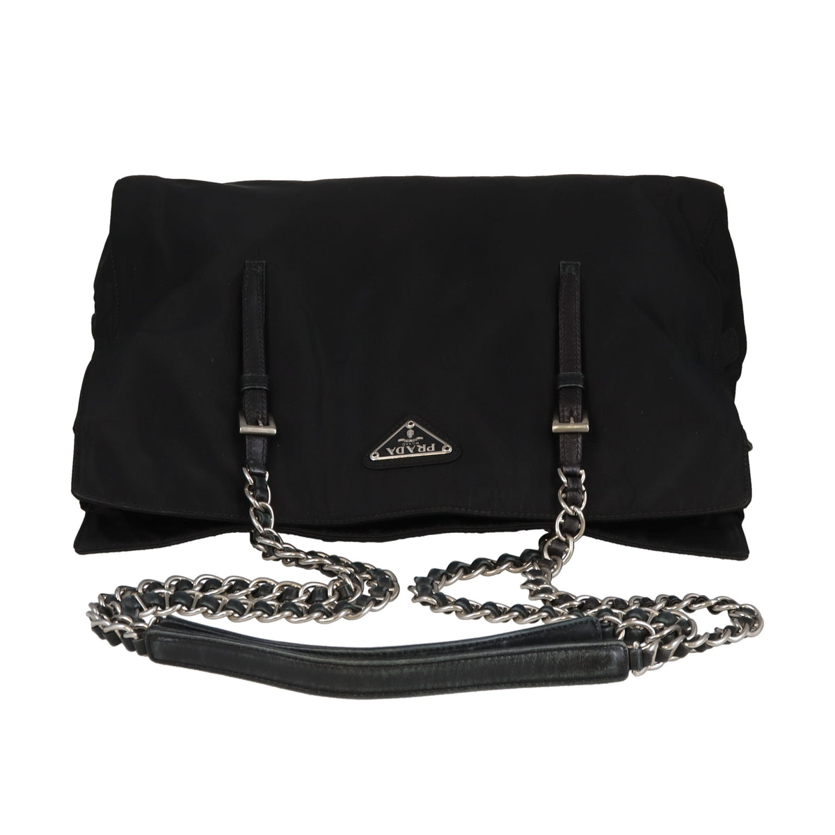 Prada Tote Bag Chain Handle Black Nylon