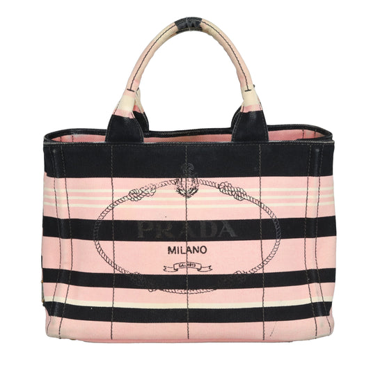 Prada Cannapa Tote Small Pink/Black/White Canvas